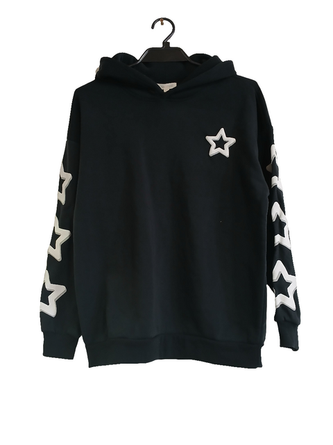 Ultra Flirt Women's Black Novelty Fleece Star Hoodie | Ultra Flirt In Lebanon