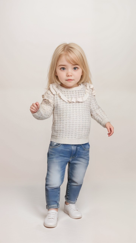 POMPdeLUX Girl's Off-White Tea Lt Organic Knit Sweater |POMPdeLUX in Lebanon