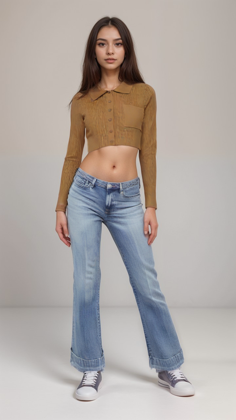 LeGer Women's Light Brown Long-Sleeve Cropped Sweatshirt |LeGer in Lebanon