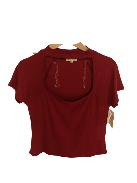 Ultra Flirt Women's Burgundy Short Sleeve Blouse |Ultra Flirt In Lebanon
