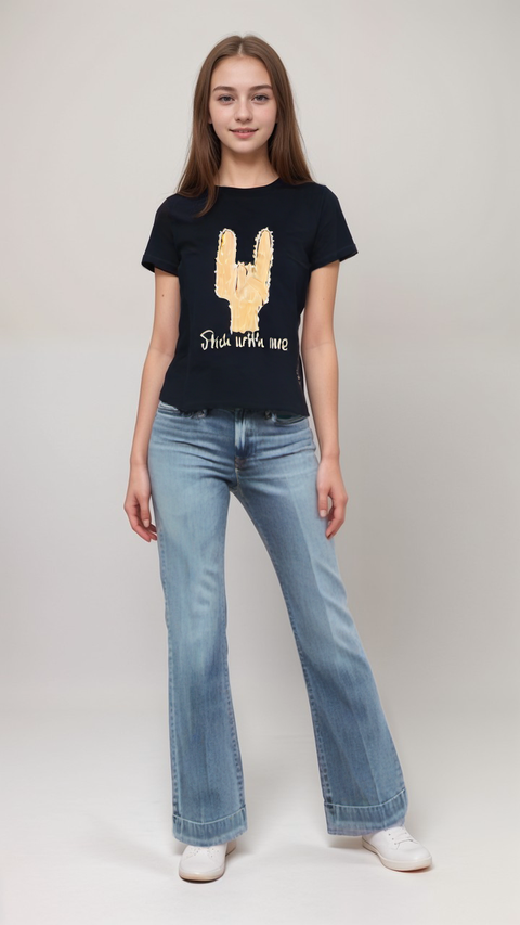 POMPdeLUX Girl's Navy Short-Sleeve T-shirt |POMPdeLUX in Lebanon