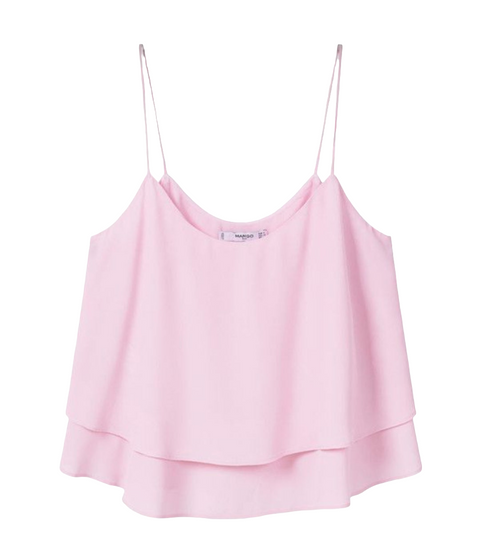 Mango Women's Pink Ruffle Spaghetti Straps Blouse | Mango In Lebanon
