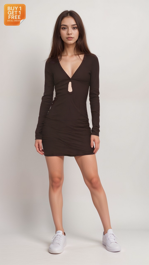 LeGer Women's Brown Long-Sleeve Dress| LeGer in Lebanon