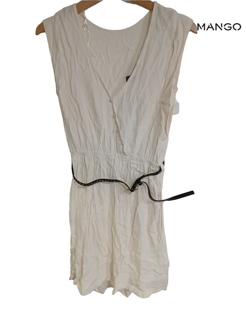 Mango Women's White Sleeveless Belted Dress| Mango in Lebanon