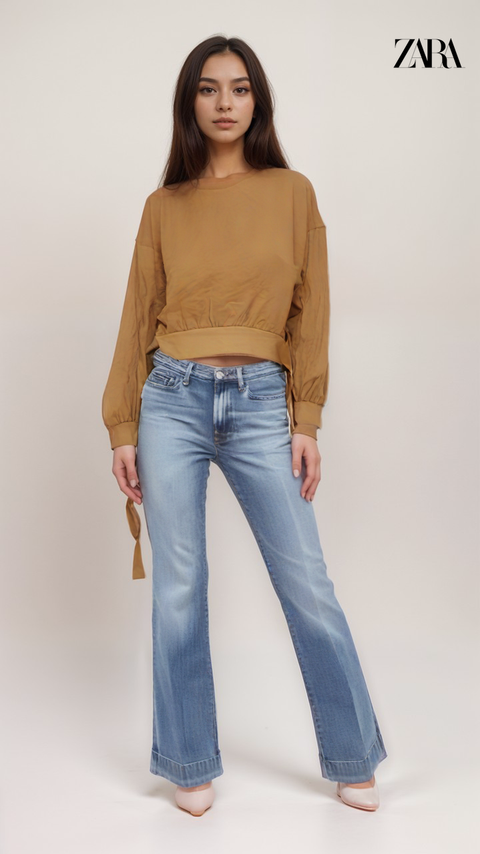 Zara Women's Camel Long-Sleeve Sweatshirt | Zara in Lebanon