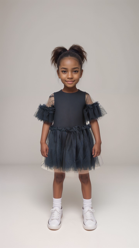 POMPdeLUX Girl's Navy Blue Tulle Dress | POMPdeLUX in Lebanon