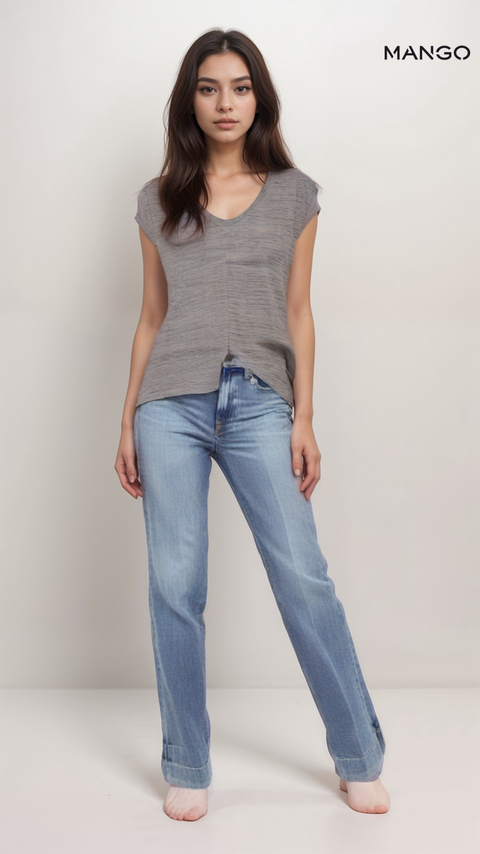 Mango Women's Grey Short-Sleeve T-Shirt| Mango in Lebanon