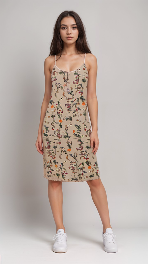 Lascana Women's Beige Printed Sleep Dress |Lascan in Lebanon
