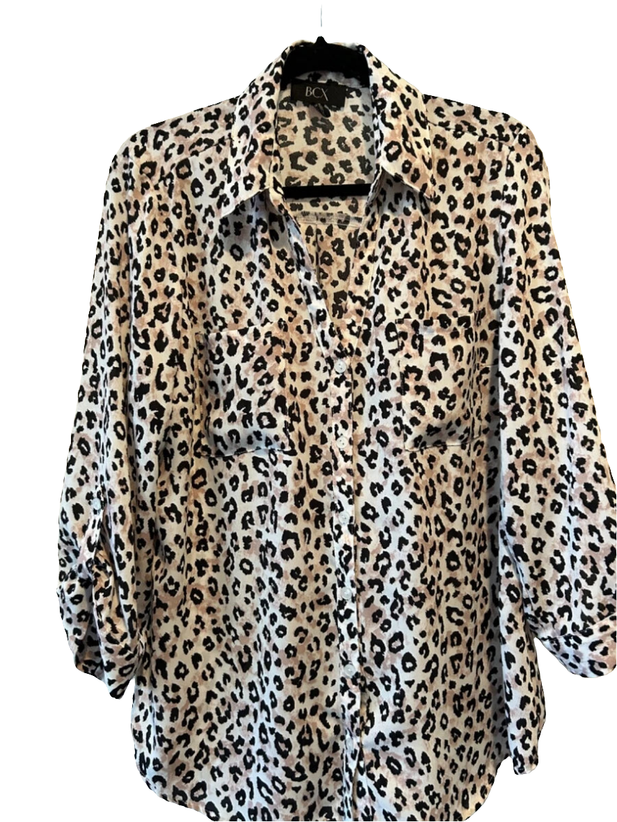 BCX Women's multicolor Animal Printed Button-Front Pat Long-Sleeve Shirt | BCX In Lebanon