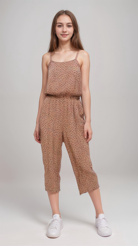 POMPdeLUX Girl's Pink Dotted Sleeveless Jumpsuit | POMPdeLUX in Lebanon