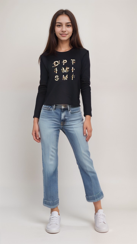 POMPdeLUX Girl's Navy Blue Long-Sleeve Blouse | POMPdeLUX in Lebanon