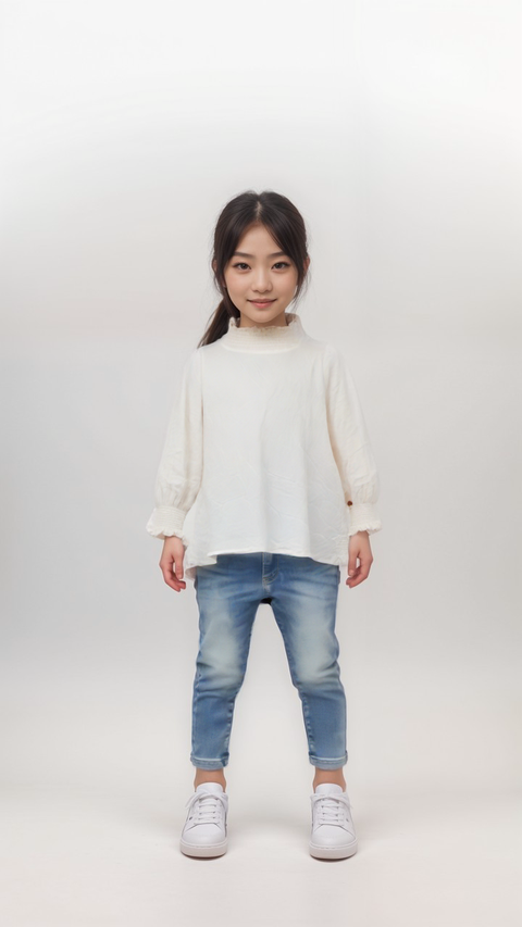 POMPdeLUX Girl's Off-White Victoria Long-Sleeve Blouse |POMPdeLUX in Lebanon