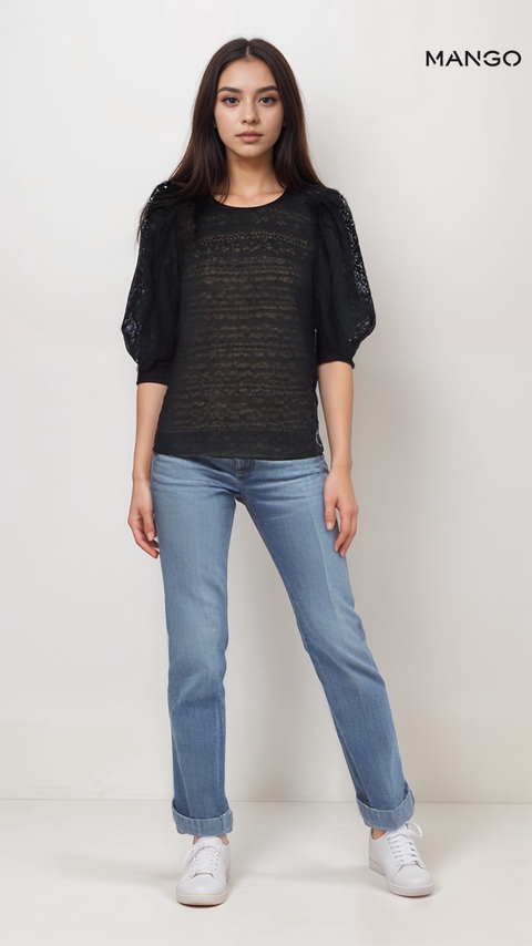 Mango Women's Black Short-Sleeve T-Shirt| Mango in Lebanon
