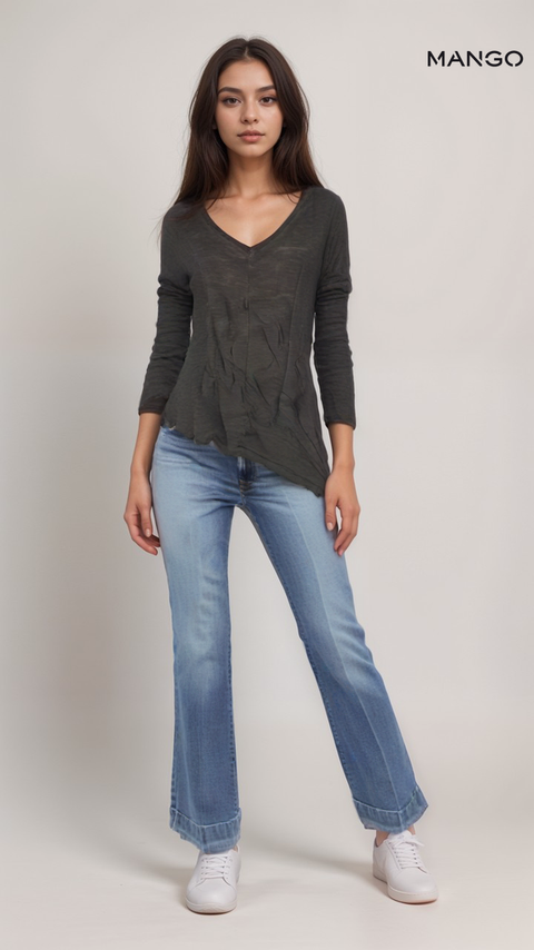 Mango Women's Dark Grey Long-Sleeve Blouse| Mango in Lebanon