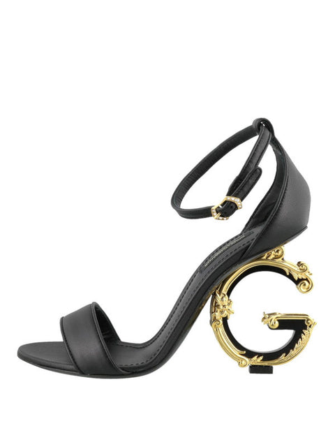 Dolce & Gabbana  Women's Black Patent Leather Keira Baroque Logo Ankle Strap Sandals  | Dolce & Gabbana in Lebanon