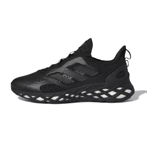Black sneaker with Adidas logo on a white background
