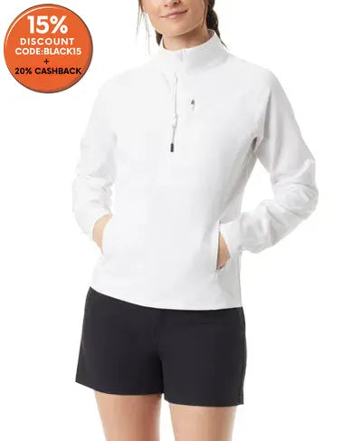 Bass Outdoor Women's White Jacquard Half-Zipper Blouse | Bass Outdoor In Lebanon