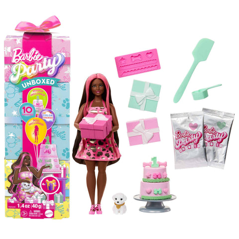 Barbie Party Unboxed Pet Birthday Series Doll & Accessories Shimmerin’ Hearts Set With 10 Surprises|Barbie In Lebanon