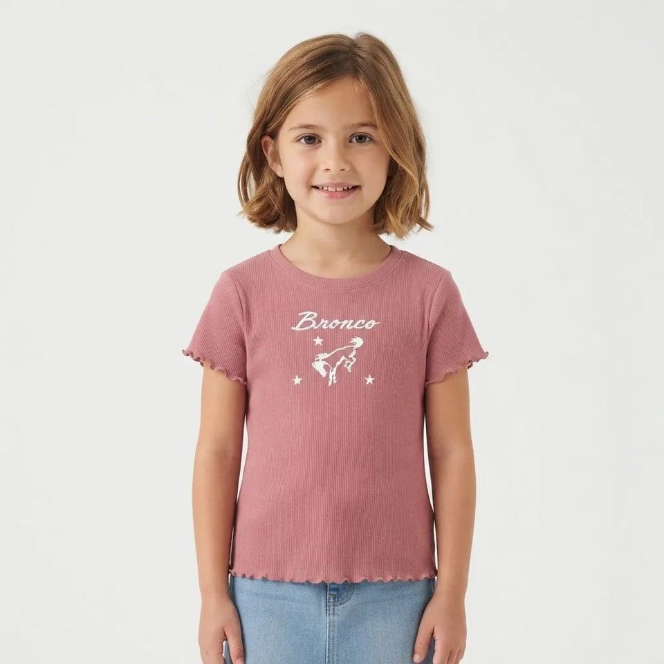 Ford Girl's Rose Ribbed "Bronco" Graphic Short-Sleeve T-Shirt