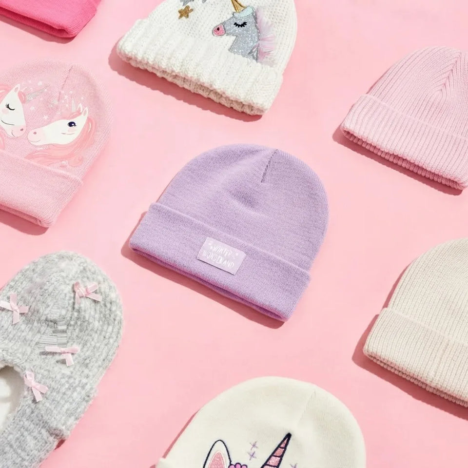 Sinsay Girl's Lilac"Winter Wonderland" Patch Knit Beanie Hat