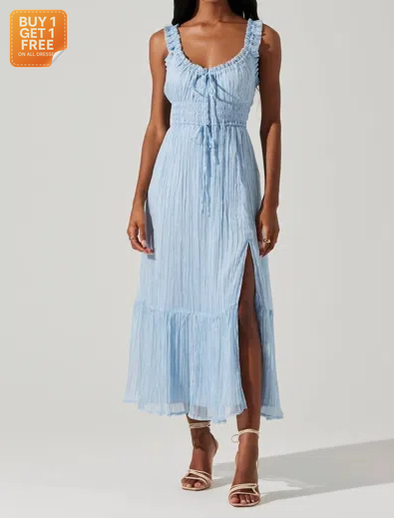 ASTR Women's Blue Sleeveless Alamea Crinkle Pleat Dress |ASTR in Lebanon