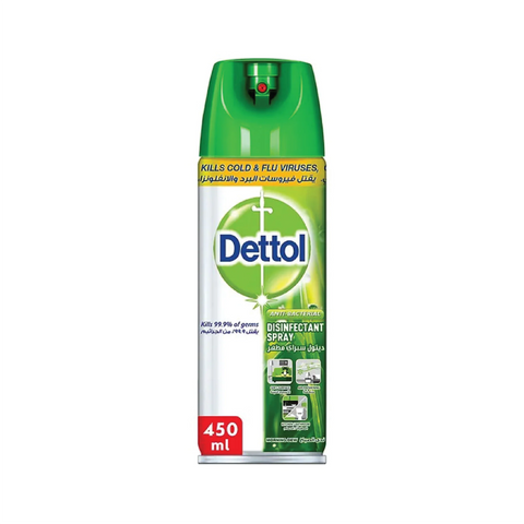 Dettol disinfectant spray can on a white background
