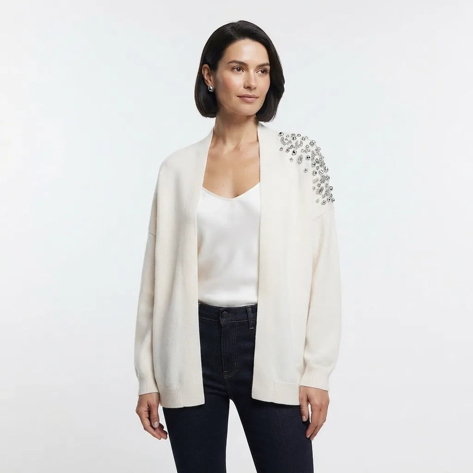 Anne Klein Women's Cream Embellished Open-Front Cardigan