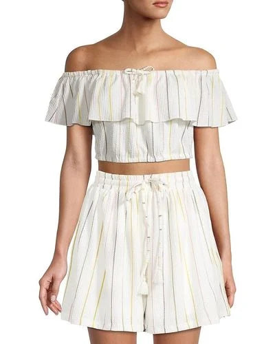 BCBGeneration Womens Striped Off-The-Should Ivory Multi M ABW913