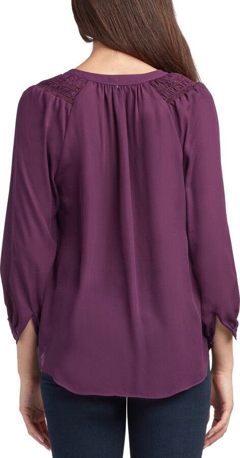 BCX Women's Purple Tie-Neck 3/4-Sleeve Peasant Blouse | BCX In Lebanon