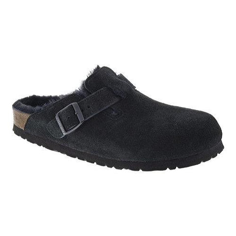 Boston Shearling-Lined Birkenstock in Black/Black Suede, Size IT 39