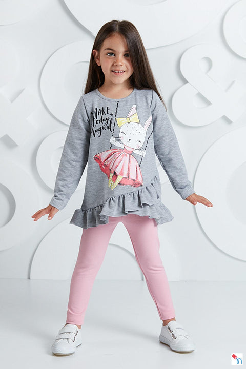 Mushi Girl's Pink/Grey Printed 2-Piece Set | Mushi In Lebanon