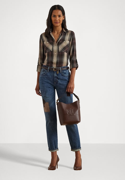 Lauren Ralph Lauren Women's Blue Plus Size Patchwork Boyfriend Tapered Ankle Jeans|Lauren Ralph Lauren In Lebanon