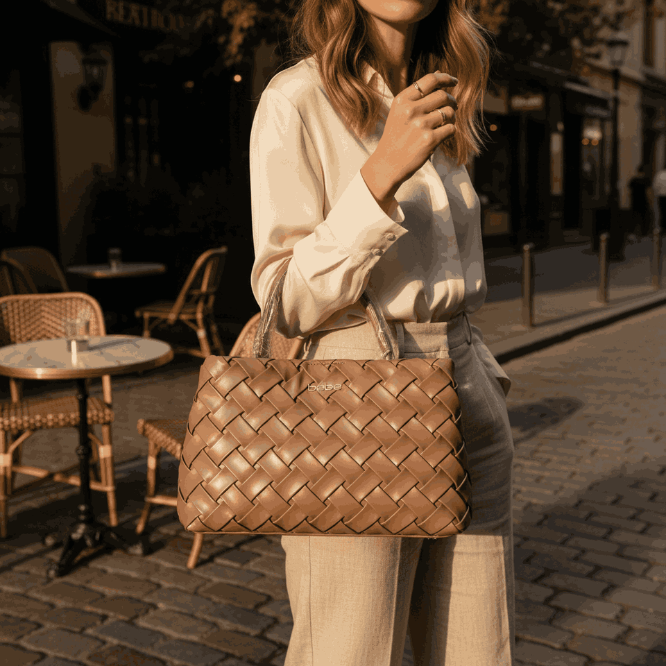 Bebe Woven Women Leather Handbag – Taupe
