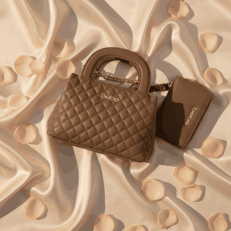 Bebe Quilted Handbag & Wallet Set – Taupe