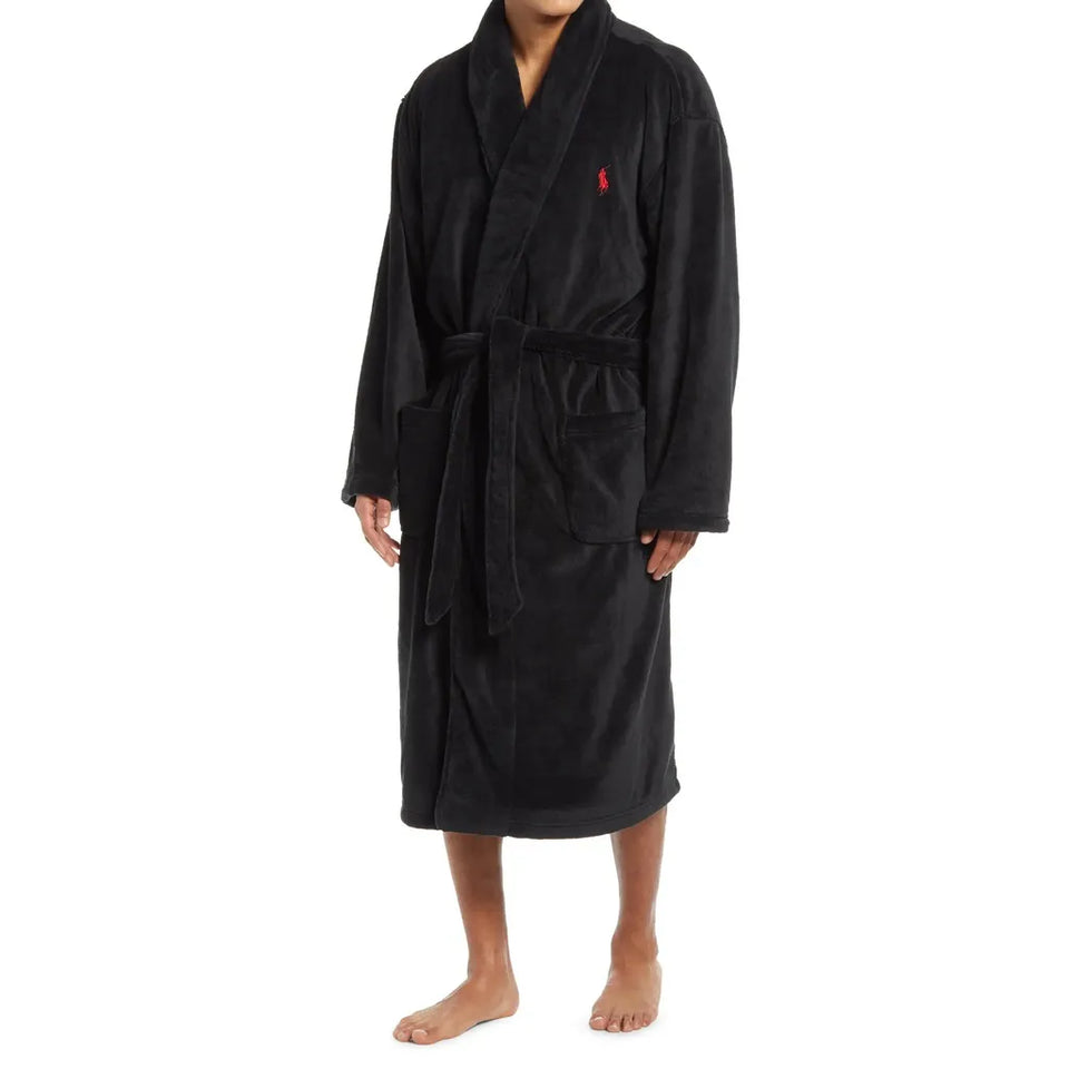 Polo Ralph Lauren Men's Black Soft Cotton Velour Sleep Robe