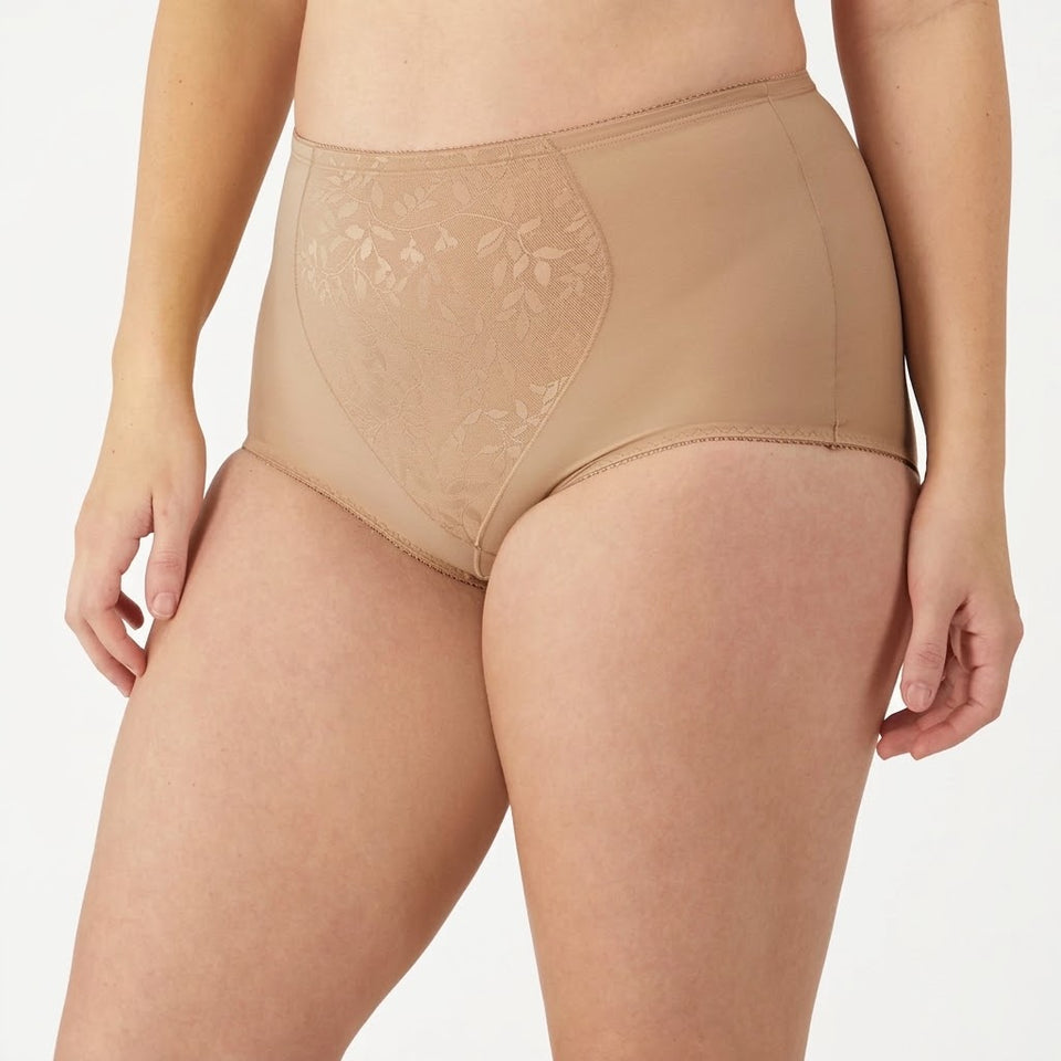 Bali Women's Nude High-Waisted Floral Lace Control Brief