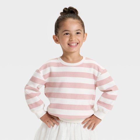 Cat & Jack Girl's White & Pink Striped Fleece Pullover Blouse | Cat & Jack In Lebanon