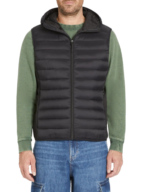 Celio Men's Black Puffer Ribbed Hooded Vest|Celio In Lebanon