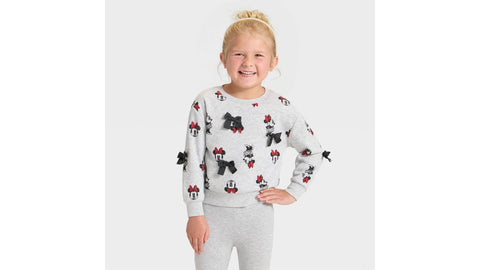 Disney Girl's Grey Minnie Mouse Bow Pullover Sweatshirt | Disney in Lebanon