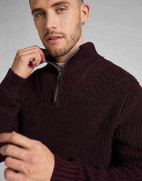 Lee Men's Dark Plum Half Zip Knit Sweater | Lee In Lebanon