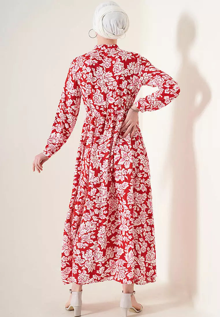 Big Dart Women's Red Judge Collar Hijab Dress | Big Dart In Lebanon