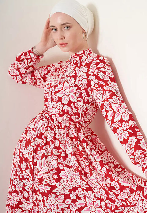 Big Dart Women's Red Judge Collar Hijab Dress | Big Dart In Lebanon