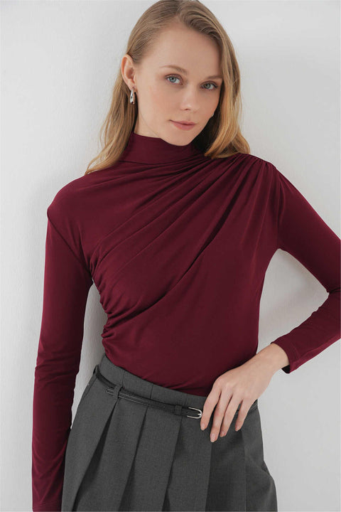 Big Dart Women's Burgundy Blouse with Gathering Detail | Big Dart In Lebanon