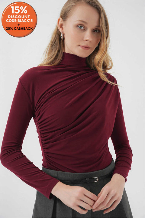 Big Dart Women's Burgundy Blouse with Gathering Detail | Big Dart In Lebanon