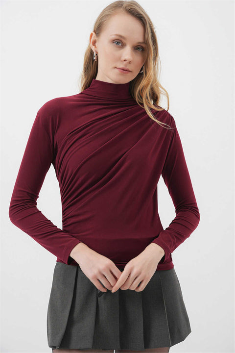 Big Dart Women's Burgundy Blouse with Gathering Detail | Big Dart In Lebanon