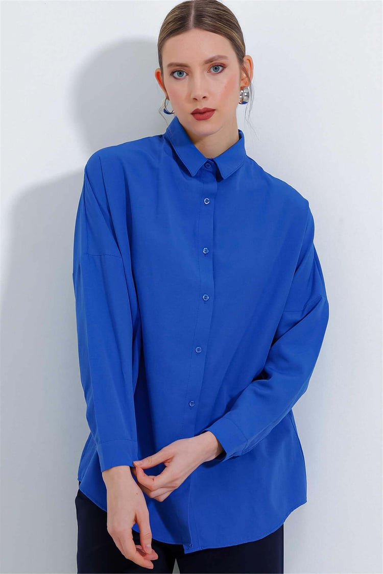 Big Dart Women's Navy Blue Oversized Long Basic Shirt | Big Dart In Lebanon