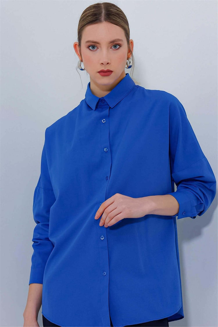 Big Dart Women's Navy Blue Oversized Long Basic Shirt | Big Dart In Lebanon