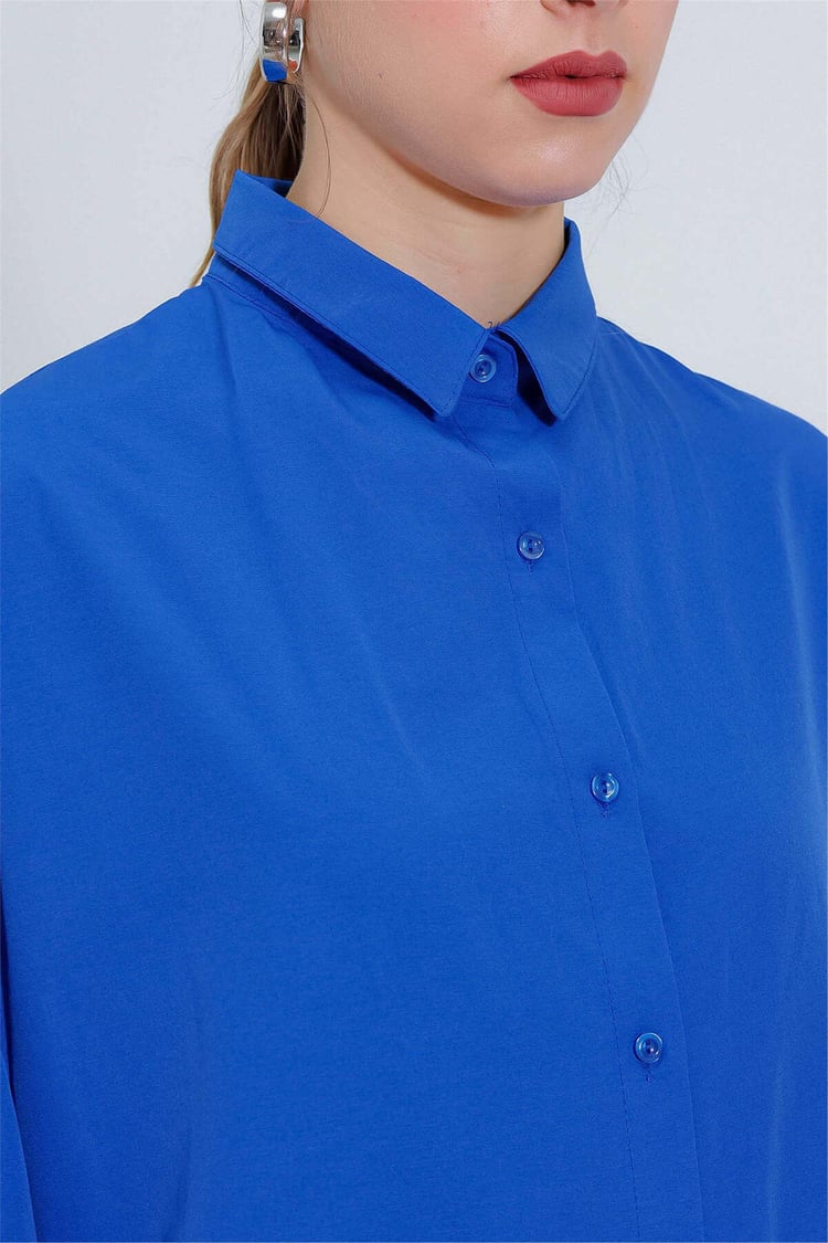 Big Dart Women's Navy Blue Oversized Long Basic Shirt | Big Dart In Lebanon