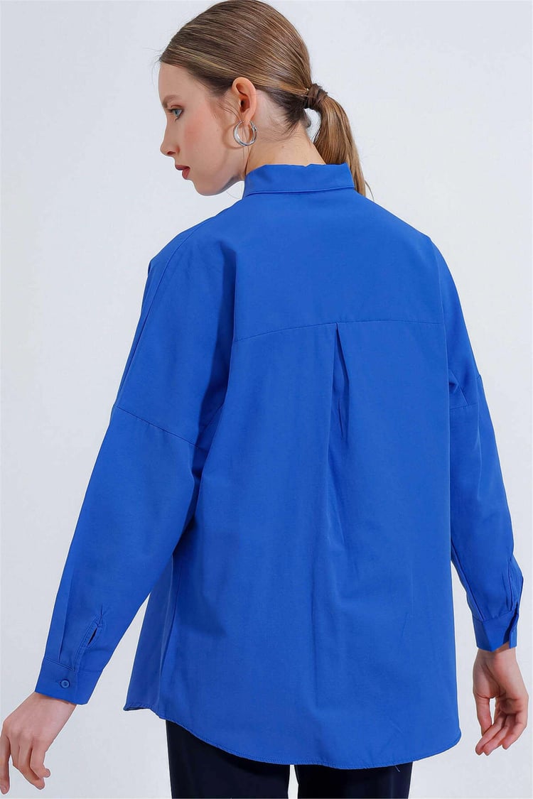 Big Dart Women's Navy Blue Oversized Long Basic Shirt | Big Dart In Lebanon
