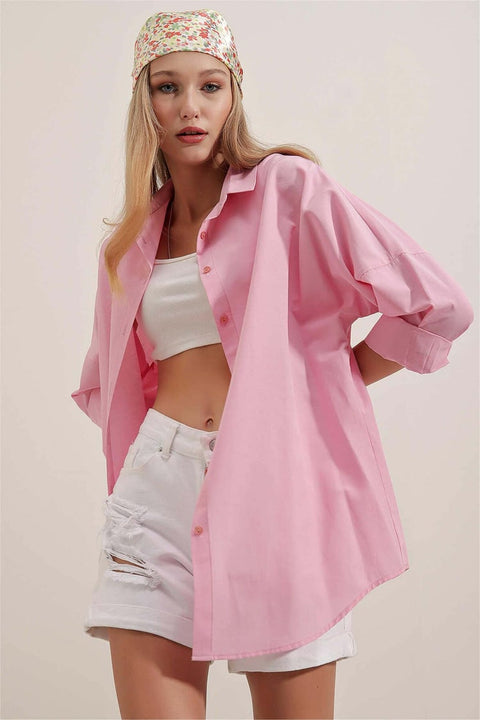 Big Dart Women's Pink Oversized Long Basic Shirt | Big Dart In Lebanon